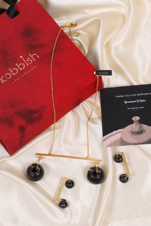 Kabbish'S 'Gagri-Double Handi Gift Box' Black Pottery