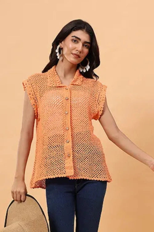 Ajoobaa "Mesh" Crochet Shirt - Orange