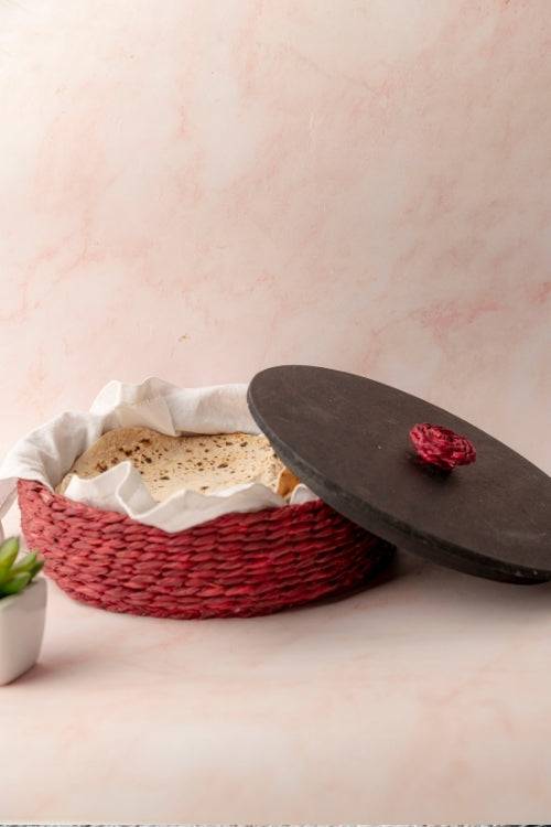 Kadam Haat Handmade Sabai Grass Roti Box - Red