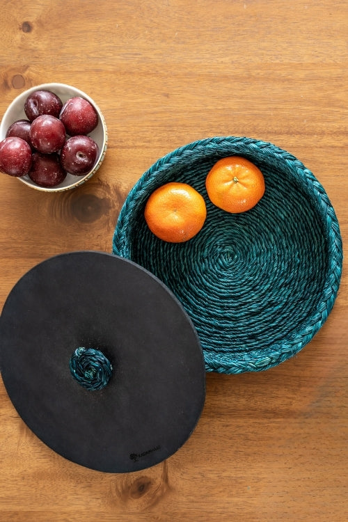 Kadam Haat Handmade Sabai Grass Roti Box - Indigo