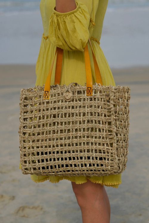 Kadam Haat Handmade Sabai Grass Mesh Bag - Large (Turmeric)