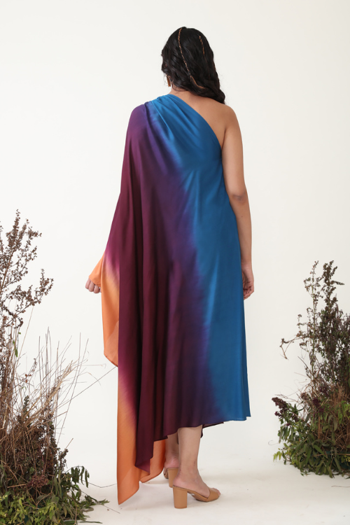 Chambray & Co.'S Ilana One Shoulder Multi Color Ombre Dress