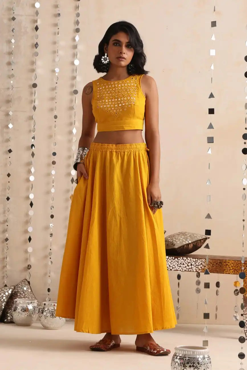 Okhai "Sunshine" Mirrorwork Yellow Pure Cotton Sleeveless Blouse