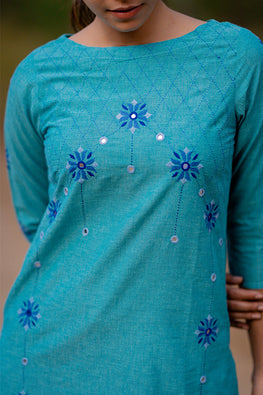 Okhai 'Sky' Embroidered Cotton Kurta | Relove