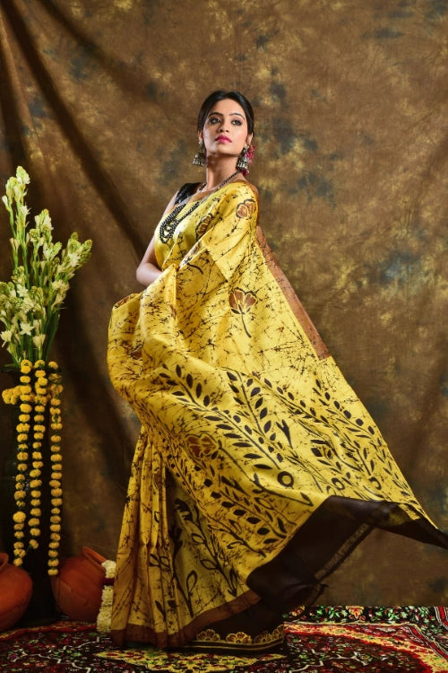 GC 'Tulip' Handwoven Hand Batik Pure Silk with SilkMark Saree