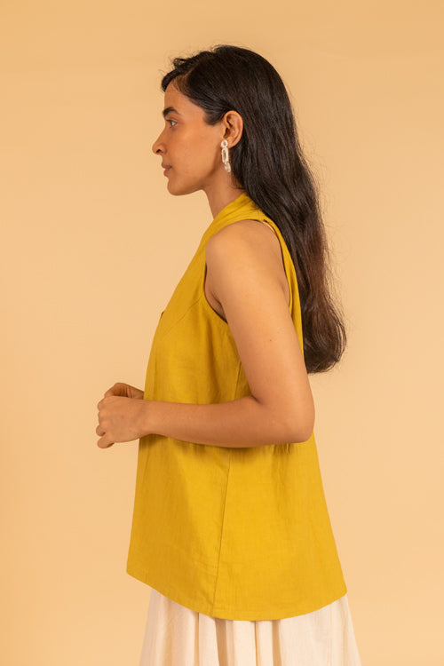 Moralfibre Over Lapping V Neck Incut Sleeve Top From "Shapes Collection " - Mustard