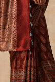 Riyaz Khatri Traditional Ajrakh Hand Block Printed And Natural Dye Modal Saree With Beautiful Tassels - Brown
