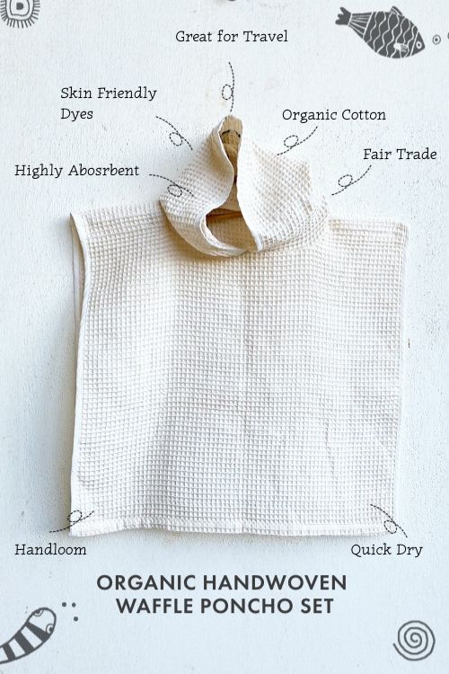 Whitewater Kids Organic Waffle Hooded Poncho Towel Set - Natural