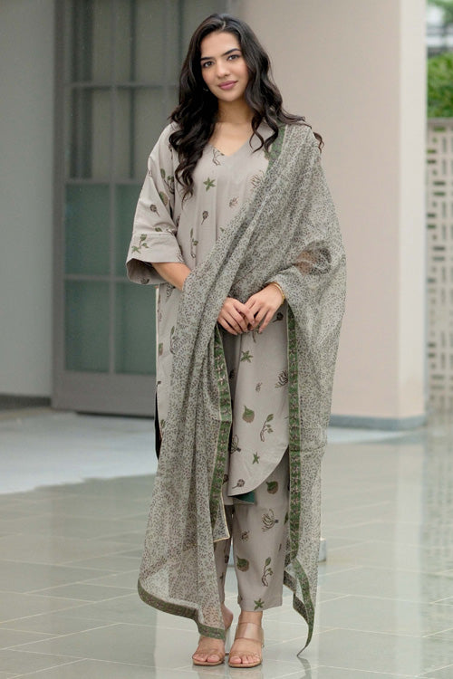 Dharan Hand Block Print "Grey Aura Suit Set"