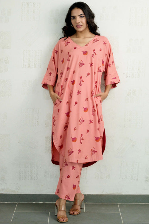 Dharan Hand Block Print "Peach Aura Suit Set"
