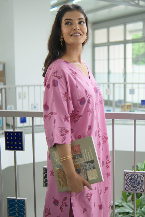 Dharan Hand Block Print "Pink Aura Suit Set"