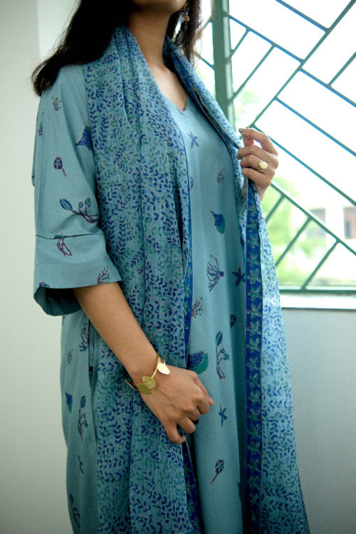 Dharan Hand Block Print "Teal Aura Suit Set"