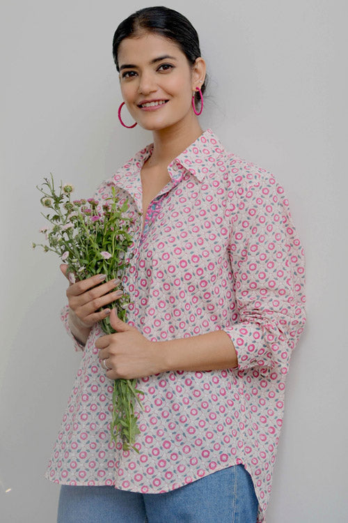 Dharan Kantha Embroidery "Pink Vibe Shirt"