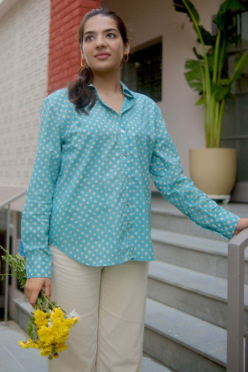 Dharan Kantha Embroidery "Blue Vibe Shirt"