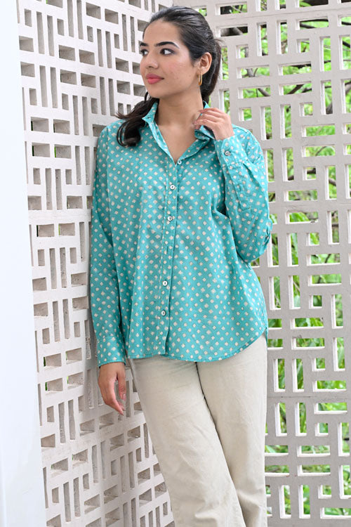 Dharan Kantha Embroidery "Blue Vibe Shirt"