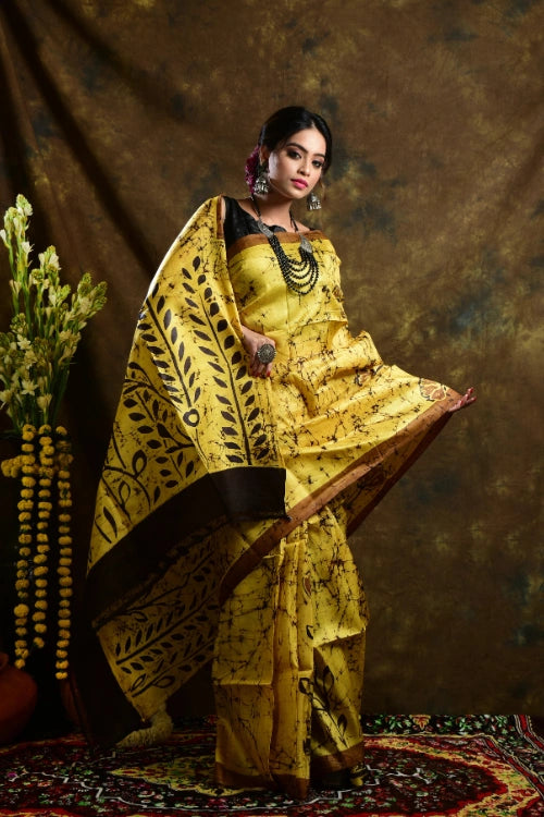 GC 'Tulip' Handwoven Hand Batik Pure Silk with SilkMark Saree