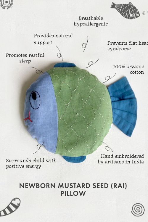Whitewater Kids Organic Fish Mustard Seed Pillow