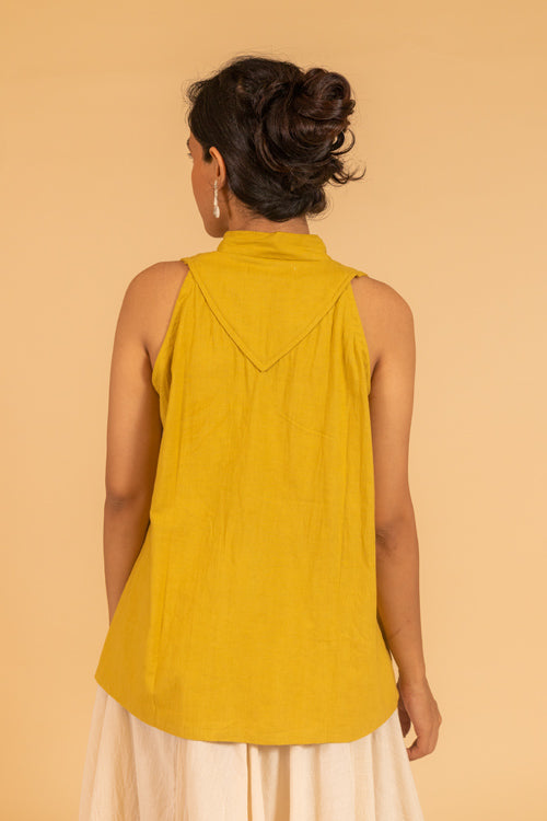 Moralfibre Over Lapping V Neck Incut Sleeve Top From "Shapes Collection " - Mustard