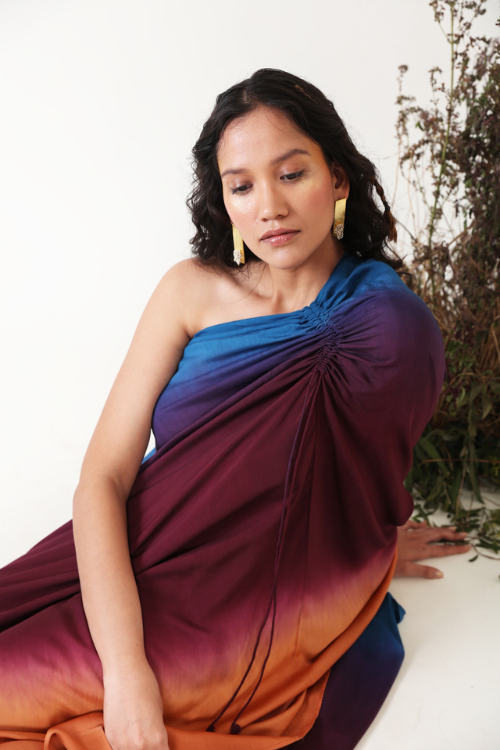 Chambray & Co.'S Ilana One Shoulder Multi Color Ombre Dress