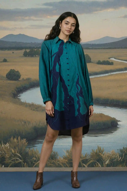 Okhai "Ganges" Hand Applique and Embroidery work Pure Cotton Free Size Dress