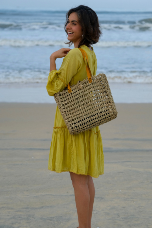 Kadam Haat Handmade Sabai Grass Mesh Bag - Large (Turmeric)