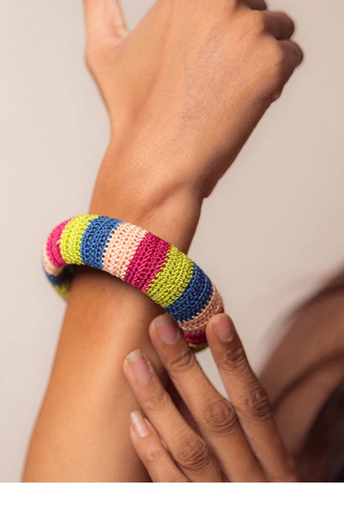 Samoolam Rangat Multicolored Striped Chunky Bangle (Set Of 2)