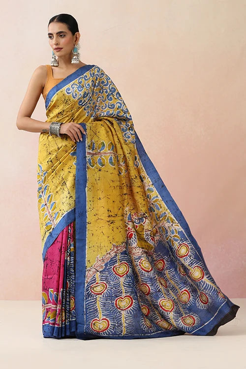 GC 'Feather' Handwoven Hand Batik Pure Silk with SilkMark Saree