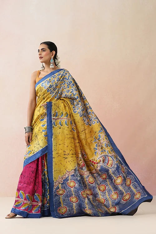 GC 'Feather' Handwoven Hand Batik Pure Silk with SilkMark Saree