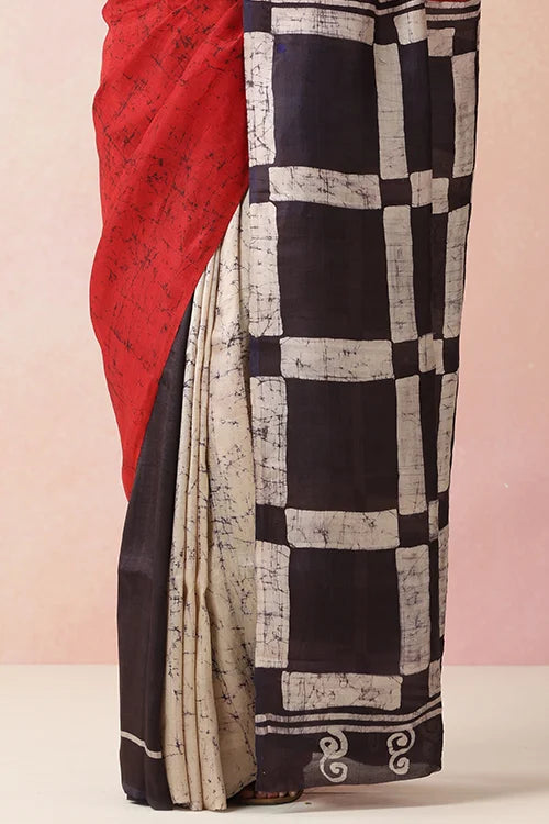 GC 'Check' Handwoven Hand Batik Pure Silk with SilkMark Saree
