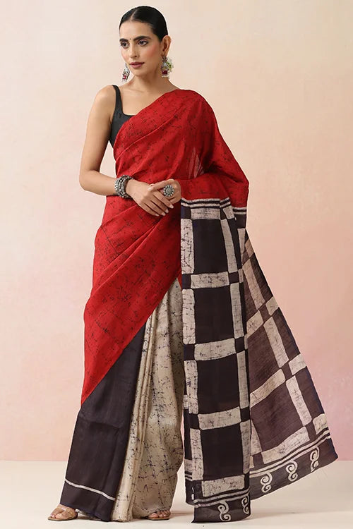 GC 'Check' Handwoven Hand Batik Pure Silk with SilkMark Saree