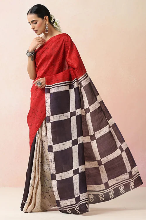 GC 'Check' Handwoven Hand Batik Pure Silk with SilkMark Saree