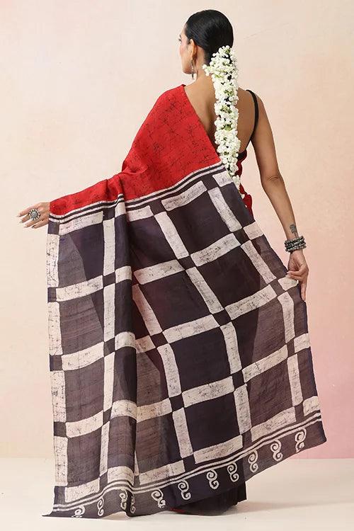 GC 'Check' Handwoven Hand Batik Pure Silk with SilkMark Saree