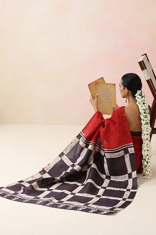 GC 'Check' Handwoven Hand Batik Pure Silk with SilkMark Saree