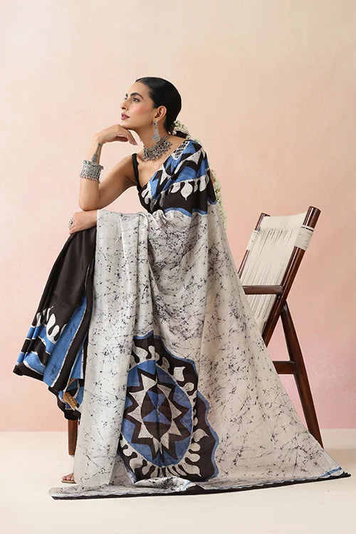 GC 'Chakra' Handwoven Hand Batik Pure Silk with SilkMark Saree