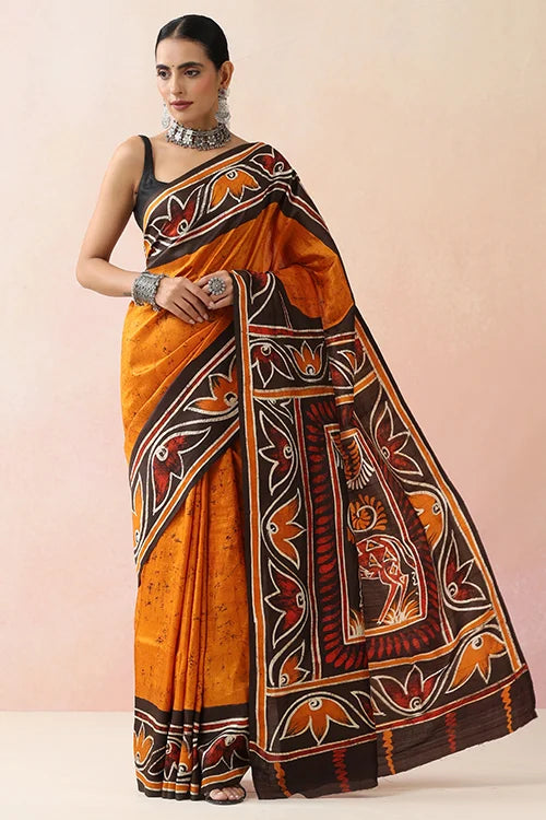 GC 'Terracota' Handwoven Hand Batik Pure Silk with SilkMark Saree