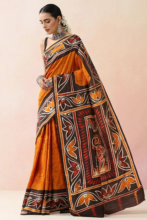GC 'Terracota' Handwoven Hand Batik Pure Silk with SilkMark Saree