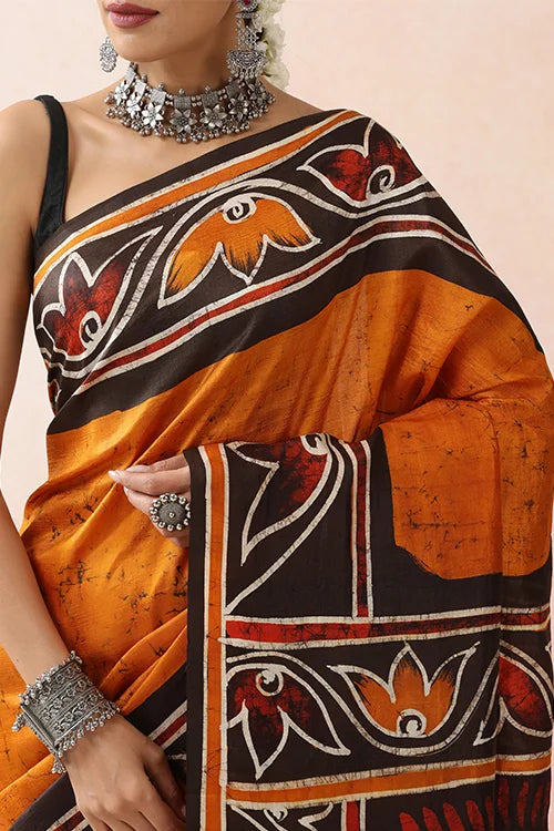 GC 'Terracota' Handwoven Hand Batik Pure Silk with SilkMark Saree