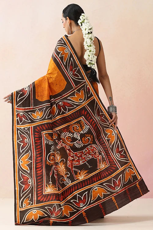 GC 'Terracota' Handwoven Hand Batik Pure Silk with SilkMark Saree