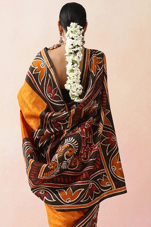 GC 'Terracota' Handwoven Hand Batik Pure Silk with SilkMark Saree