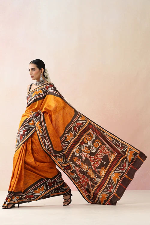 GC 'Terracota' Handwoven Hand Batik Pure Silk with SilkMark Saree
