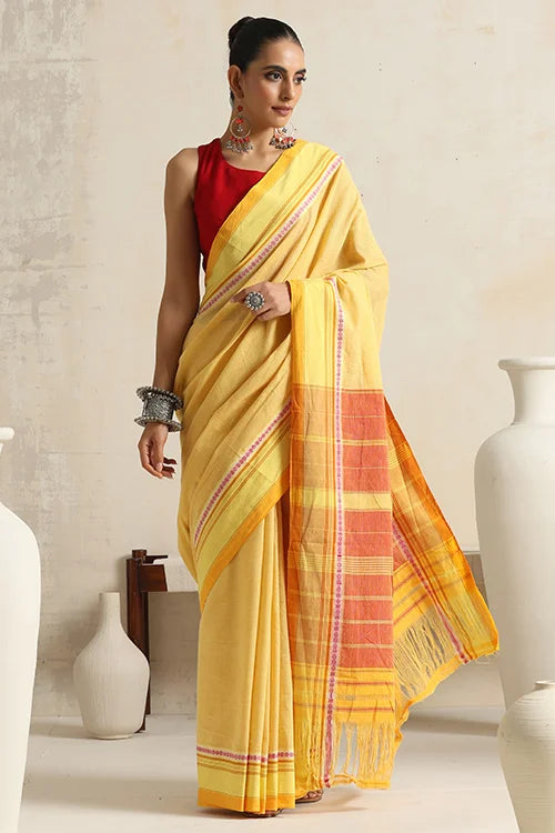 Punarjeevana Light Mango Body Yellow  Border Reversible Anne Hejje