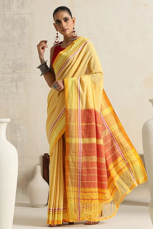 Punarjeevana Light Mango Body Yellow  Border Reversible Anne Hejje