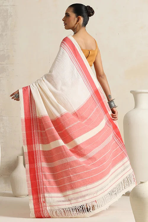 Punarjeevana Off White Body Peach Border Reversible Anne Hejje