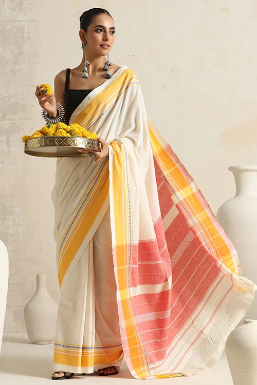 Punarjeevana Off White Body  Yellow Border Reversible Anne Hejje