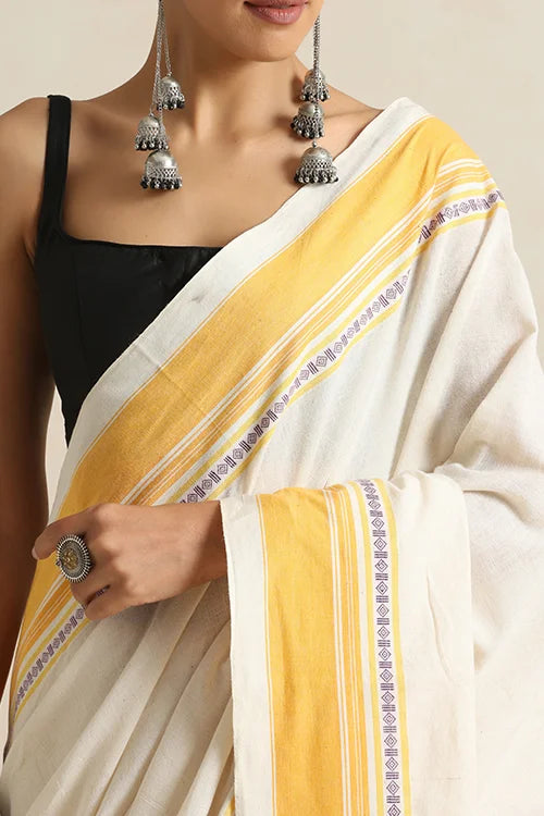 Punarjeevana Off White Body  Yellow Border Reversible Anne Hejje