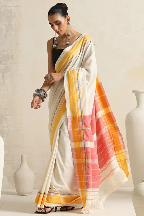 Punarjeevana Off White Body  Yellow Border Reversible Anne Hejje