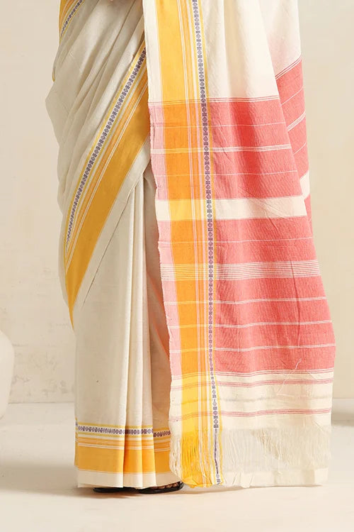 Punarjeevana Off White Body  Yellow Border Reversible Anne Hejje