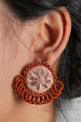 Antarang-  Bhoomi (Brown)  Bead Jumki Earing,  100% Cotton.  Hand Made By Divyang Rural Women.