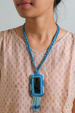 Antarang-  Aasmani (Blue) Bead Jumki Long Bead Neck Pc ,  100% Cotton. Hand Made By Divyang Rural Women.