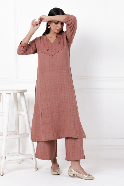 Bebaak Coco Lily Hand-Embroidered & Handwoven Kurta Set